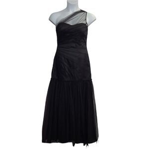 MAX AND CLEO‎ goth black one shoulder mesh mermaid style gown dress 8